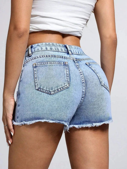 Star Raw Hem Denim Shorts by eprolo