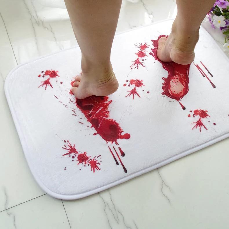 Blood Footprints Bath Mat Horror Rug Toilet Shower Bathroom Mat Rugs by eprolo