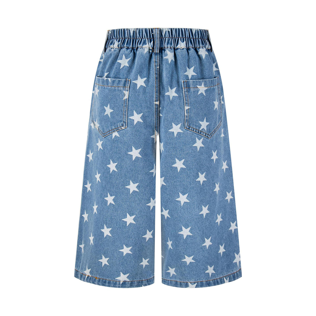 Chica estrella totalmente estampada con tejido bordado y jeans capri