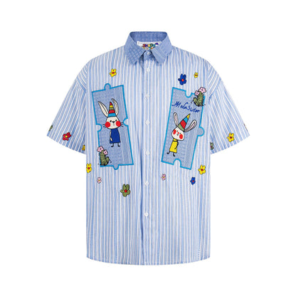 Rabbit Embroidered Short Sleeve Shirt