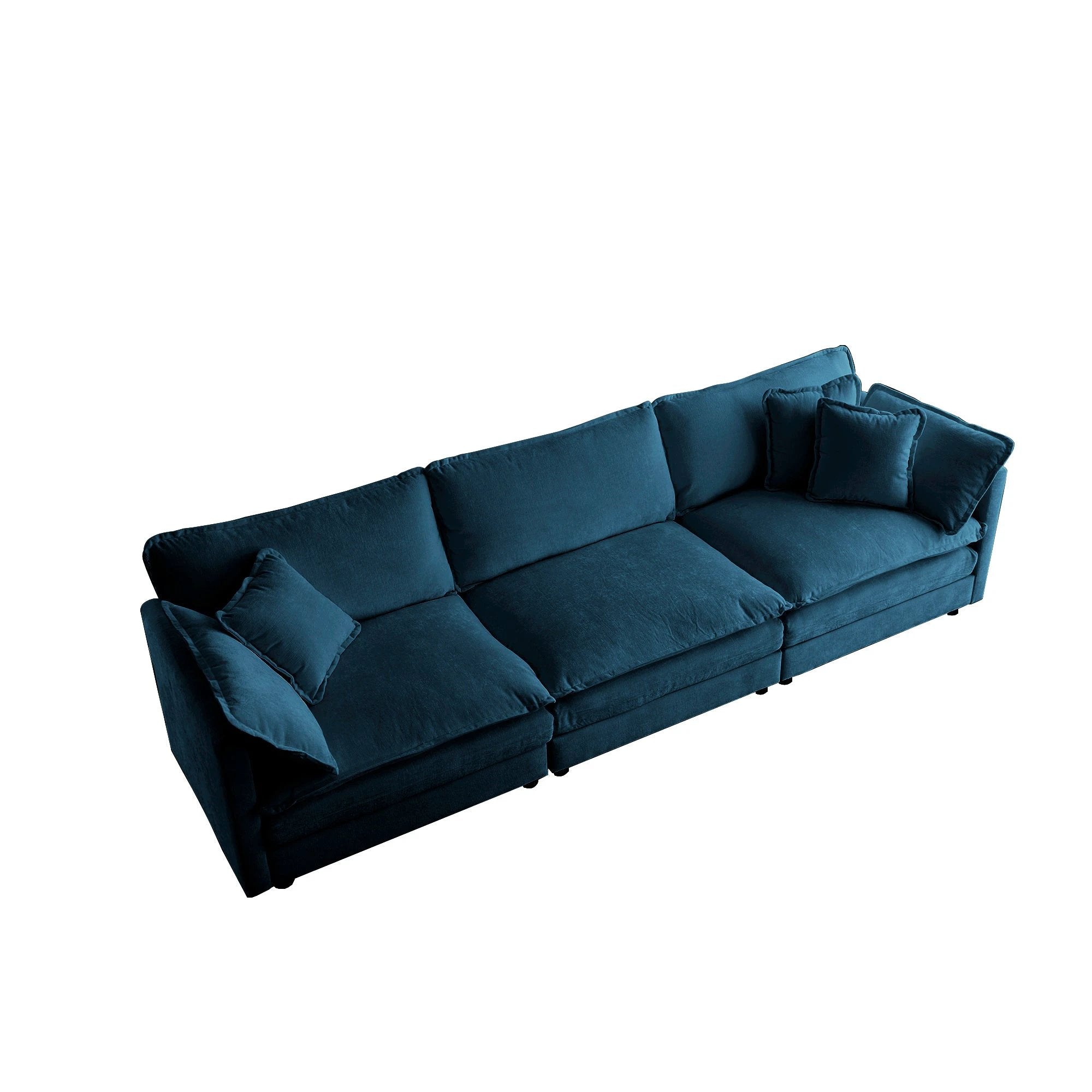 Mid-Century Modern Couch 3-Seater Sofa with 2 Armrest Pillows and 3 Toss Pillows, Couch for Living Room Blue Chenille by eprolo