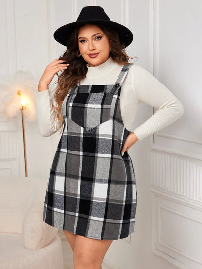 Oversized Fall Dresses For Women V Neck Plaid Sleeveless Wide Straps Casual Pockets Pinafore Mini Overall Bridesmaid Dresses by eprolo
