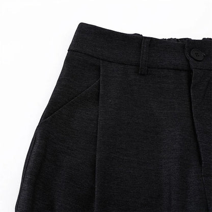 Elastic Waistband Pleat Design Solid Color Straight Leg Pants by eprolo