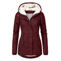 Veste d'hiver à capuche de couleur unie, chaude, avec boucle, fermeture éclair et poches, veste décontractée pour femme