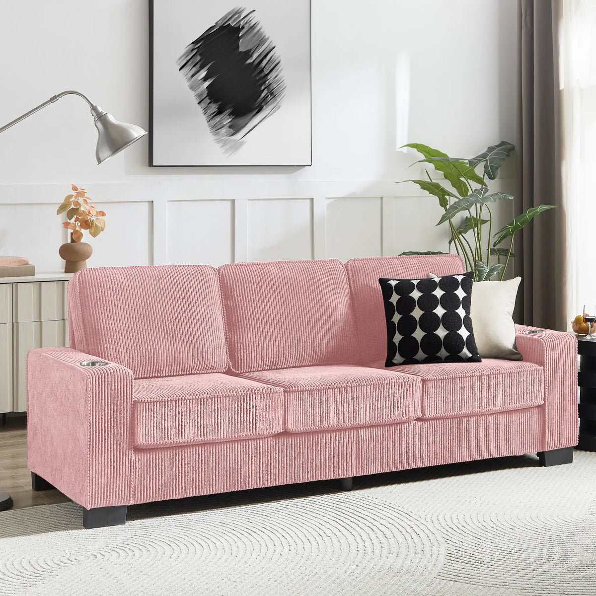 83.86 Corduroy Fabric Sofa by AdTec in pink upholstery