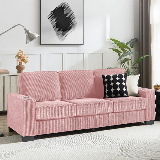 83.86 Corduroy Fabric Sofa by AdTec in pink upholstery