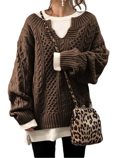 Pull en lin à motifs, tricot décontracté