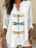 Ropa de mujer europea y americana, cuello en V pequeño, cuello alto, botón, hombros caídos, manga larga, camiseta de mujer, bajo curvo.