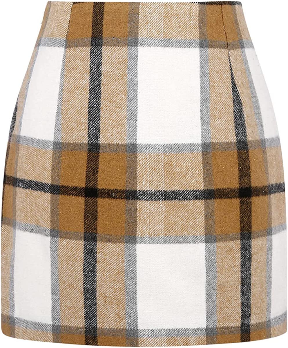 Mini-jupe crayon moulante en laine à carreaux taille haute pour femme
