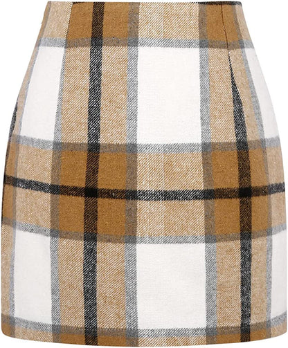 Mini-jupe crayon moulante en laine à carreaux taille haute pour femme