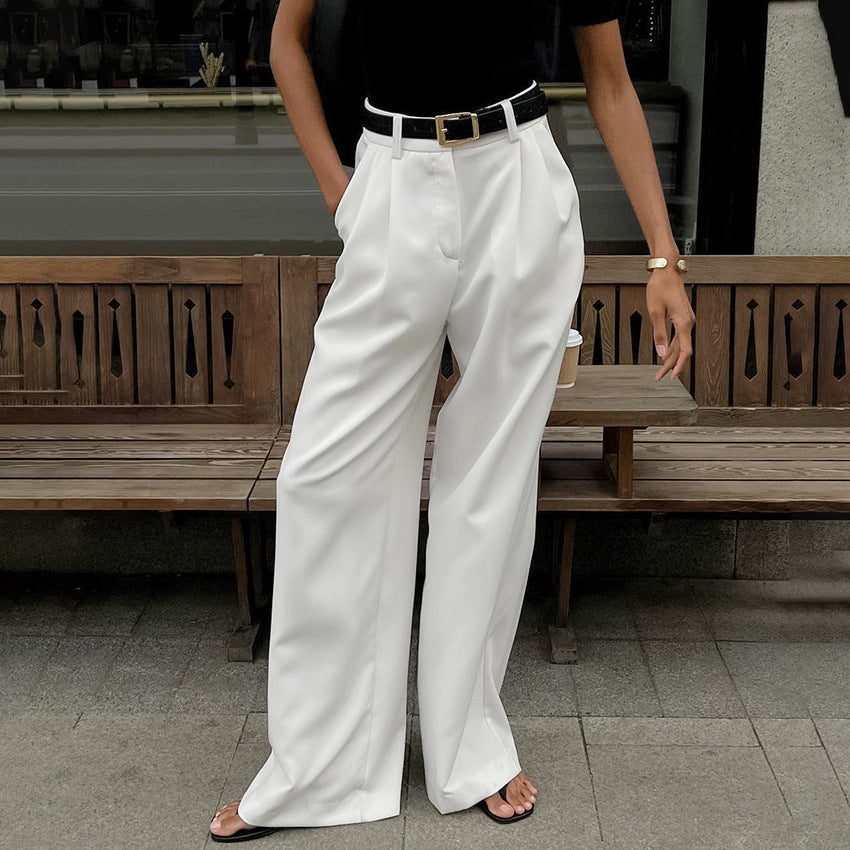 Pantalon blanc taille haute, coupe ample et décontractée