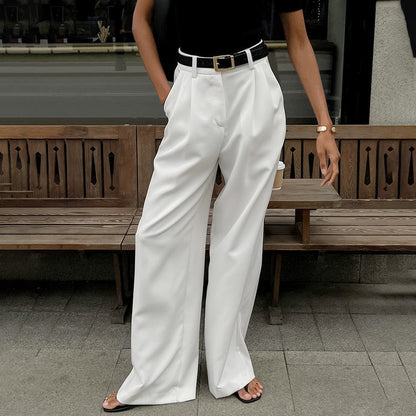 Pantalon blanc taille haute, coupe ample et décontractée