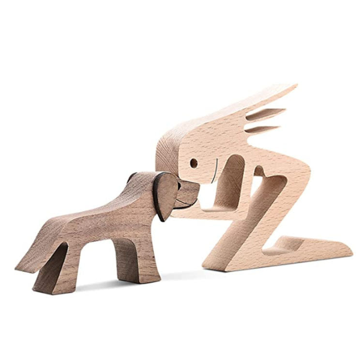 Adorno de Perro en Madera DIY Figura Escultura Decoración del Hogar Un Hombre Un Perro Escultura de Madera Regalos de Navidad Modelo Decorativo