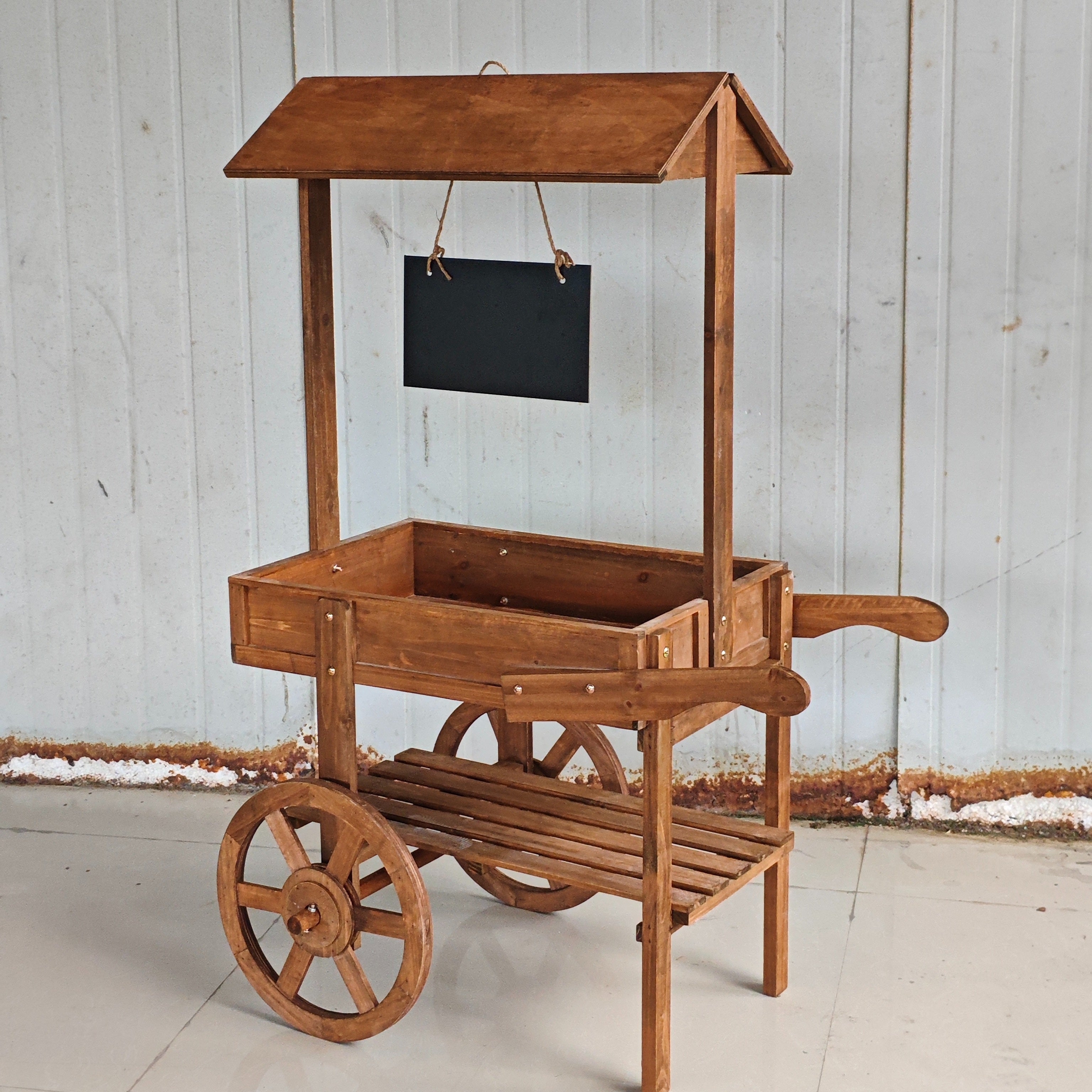 Two-Tier Wooden Plant Trolley Stand with Wheels