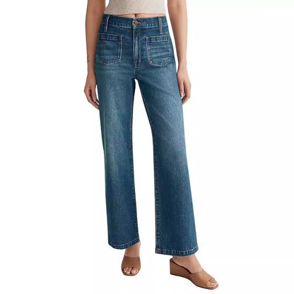 Jean Femme Lavé Jambe Large Poche Carrée