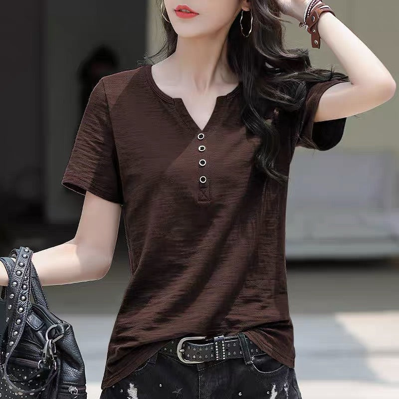 Camiseta de algodón de manga corta para mujer, camisa suelta básica