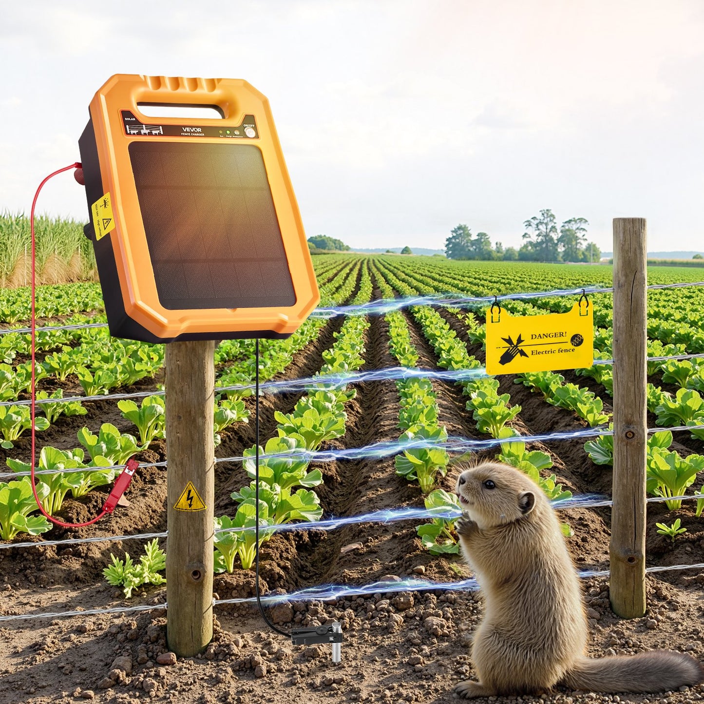 Chargeur solaire de clôture de 0,3J - Portée de 3 km - Électrificateur de clôture pour bétail