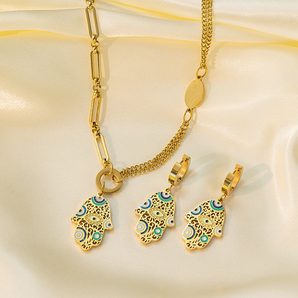 Juego de joyas de acero inoxidable para mujer: collar y pendientes