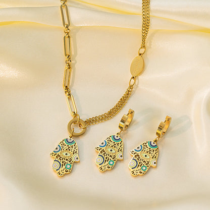 Boucles d'oreilles Collier en acier inoxydable Ensemble de bijoux pour femmes