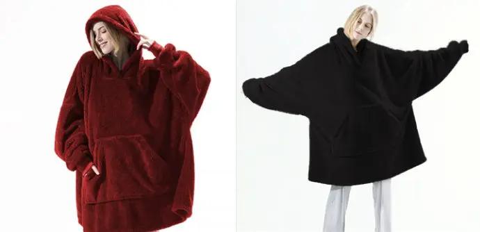 Hoodie sweatshirt with a large front pocket, oversized double-sided fleece; red and black options set of 2