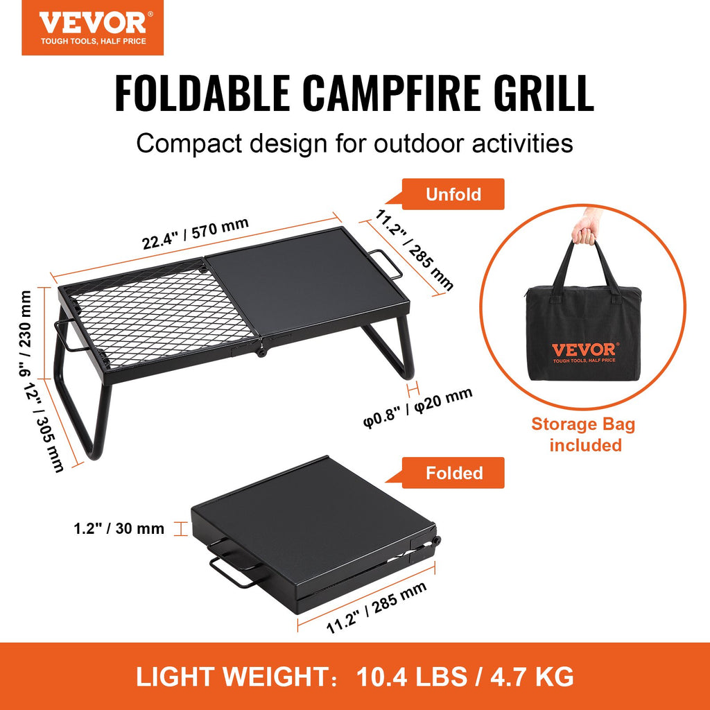 Grille de cuisson pliable pour feu de camp, grille en acier robuste