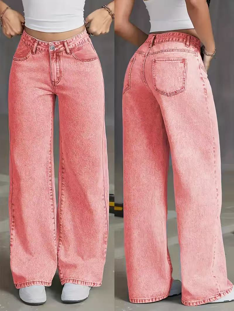 Pantalones rectos de cintura alta estilo dulce y picante