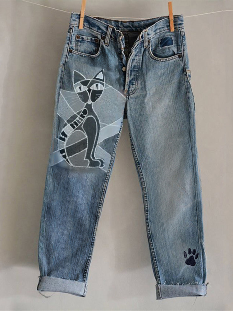 Nuevos pantalones vaqueros acampanados con estampado 3D por transferencia de calor en denim sintético