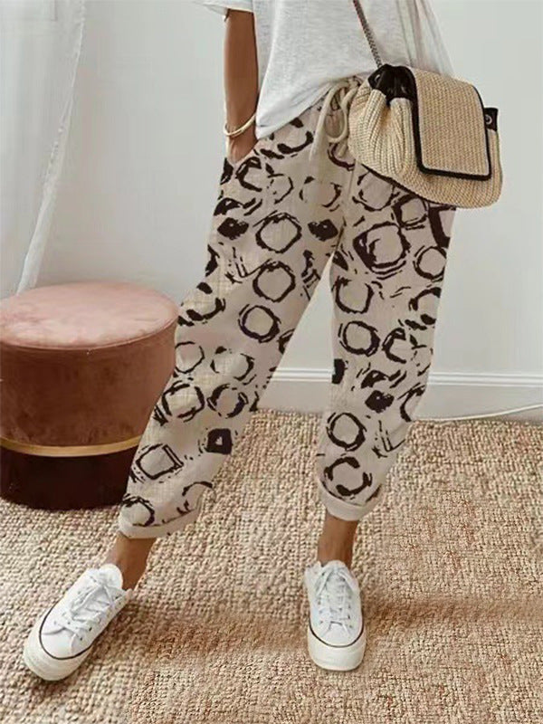 Pantacourt en coton et lin à taille élastique pour femme