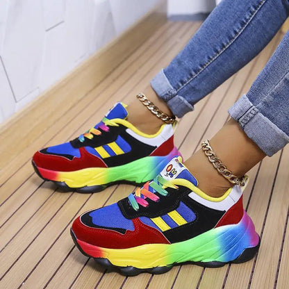 Sneakers by AdTec color-block design with rainbow gradient sole and front lace