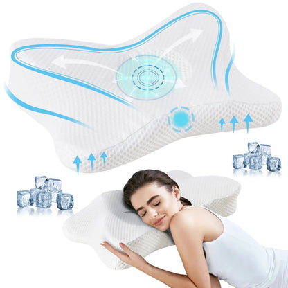 AdTec 2-pack memory foam cooling sleep pillow for side neck support, white