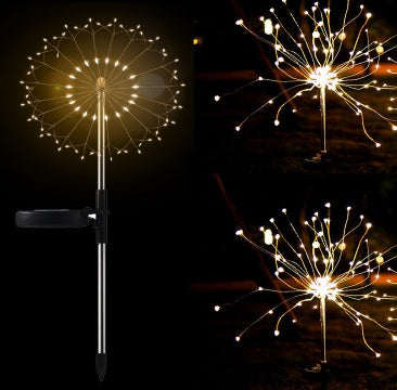 Nueva Púa de Tierra Luz Solar Fuegos Artificiales Luz LED Cadena de Alambre de Cobre Decoración de Jardín Exterior Luces de Estrella Luces de Navidad