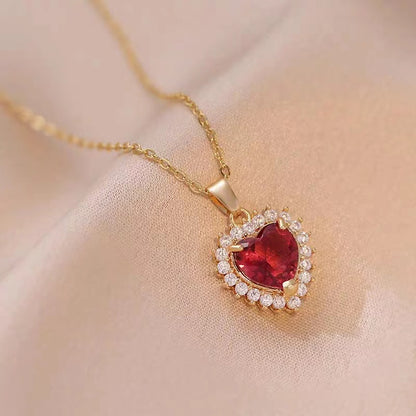 Collier Cœur Rubis Pendentif Micro-incrusté Tendance