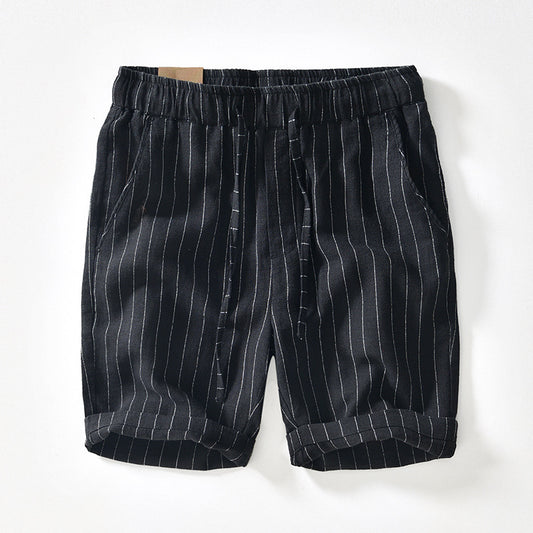 Pantalones cortos de playa holgados de lino y algodón transpirable a rayas