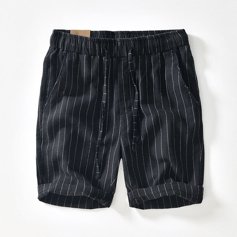 Pantalones cortos de playa holgados de lino y algodón transpirable a rayas