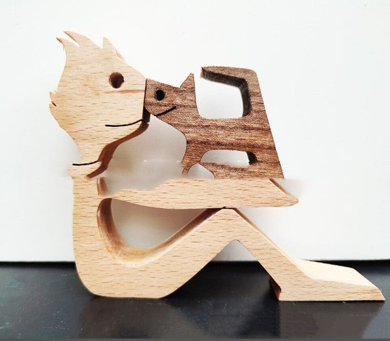 Adorno de Perro en Madera DIY Figura Escultura Decoración del Hogar Un Hombre Un Perro Escultura de Madera Regalos de Navidad Modelo Decorativo