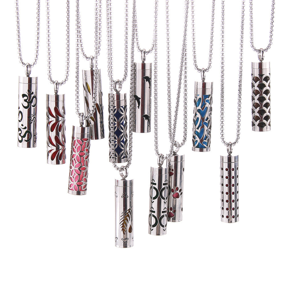 Pendentif diffuseur d'huiles essentielles cylindrique en acier inoxydable