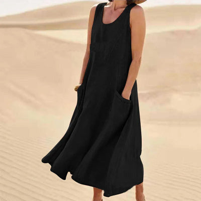 Vestido Largo de Verano sin Mangas con Bolsillos, Vestidos Casuales Sueltos de Moda, Ropa de Mujer