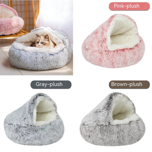 Cama semicerrada para gatos, universal para cuatro estaciones, tipo concha, nido para perro pequeño, suministros para mascotas de invierno