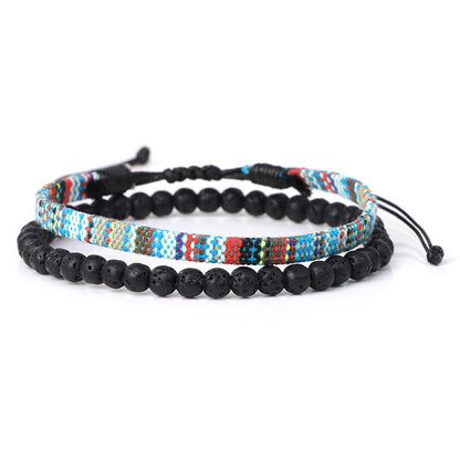 Bracelet tressé bohème en roche volcanique de lave pour homme