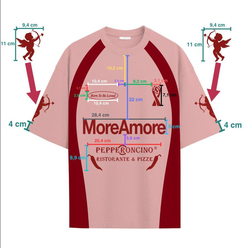 Camiseta de pareja de manga corta con hombros caídos de doble hilo de algodón peinado