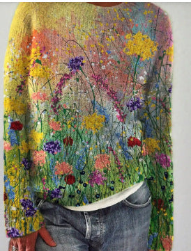 Pull Femme Col Rond Imprimé 3D Numérique Tricoté