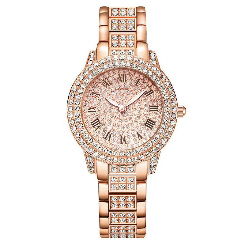 Ensemble de cinq montres-bracelets à quartz romain tendance en diamant pour femme