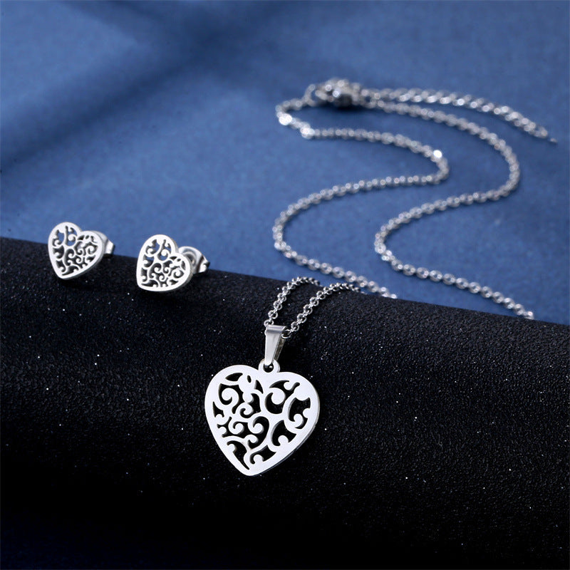 Ensemble Collier et Puces d'Oreilles en Acier Inoxydable