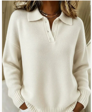 Pull à revers imprimé, décontracté, à manches longues, boutonné, tricoté pour femme