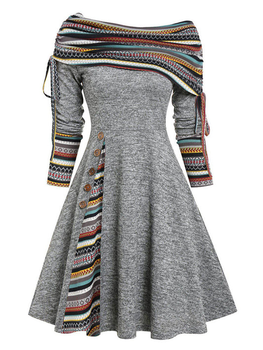 Vestido largo de manga larga con hombros descubiertos, cintura ancha, estilo moderno para mujer, otoño e invierno