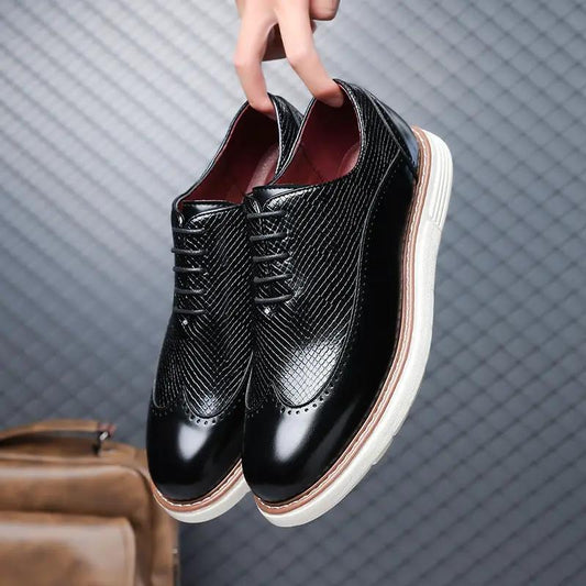 Strathmore Men black patent minimalist slip-on leather shoes pair with light sole