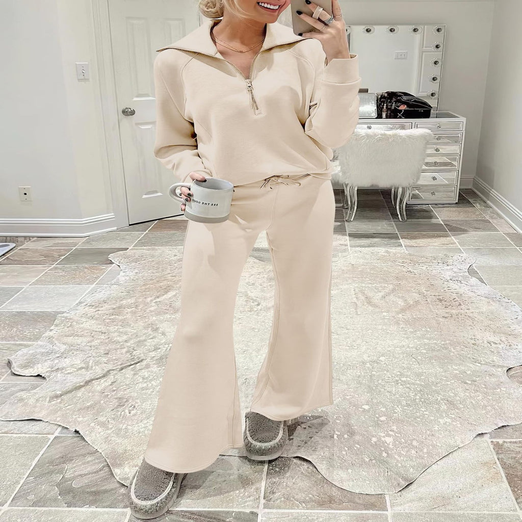 Ensemble décontracté deux pièces : Sweat-shirt zippé à manches longues et pantalon large