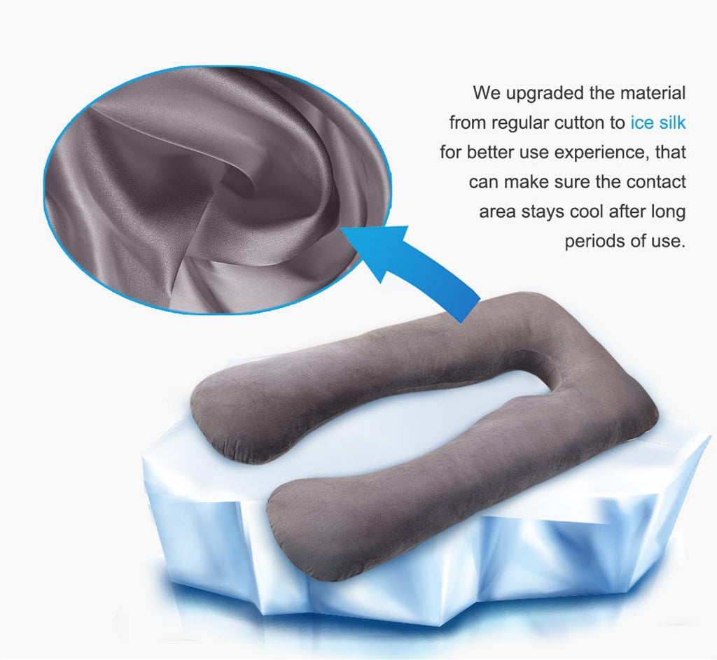 Almohada de soporte para dormir de verano para mujeres embarazadas, almohadas de maternidad en forma de U, seda helada para el embarazo