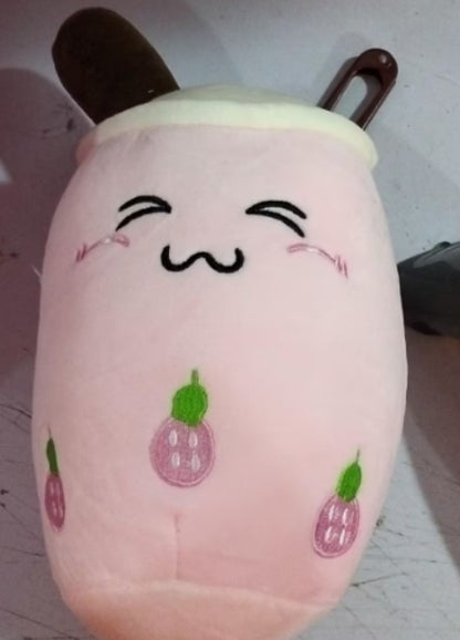 Peluche Boisson Fruitée Mignonne en Forme de Fraise Lait Thé Peluche Jouet Tasse à Thé Boba Oreiller Coussin Thé aux Perles Cadeau pour Enfants