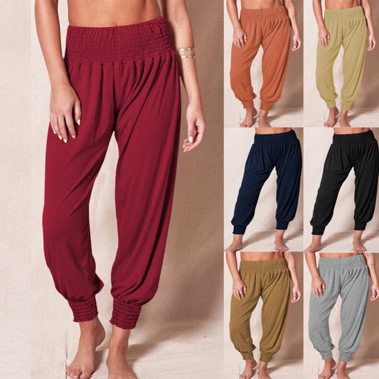 Pantalon décontracté ample, couleur unie, sport, yoga, chevilles resserrées pour femme